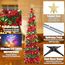 HMASYO 150 cm Pop-Up Lametta Weihnachtsbaum mit 50 Timer-Lichtern, Grün Rot Zusammenklappbarer Künstlich Schlanken Weihnachtsbaum für den Innenbereich, Zuhause Wohnung Kamin mit Festdekoration