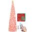 HMASYO 180 cm Pop-Up Lametta Weihnachtsbaum mit 100 Timer-Lichter und Fernbedienung, Pink Zusammenklappbarer Künstlicher Schlanken Weihnachtsbaum für Zuhause Wohnung Büro Festdekoration, USB-Betrieb