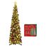HMASYO 150 cm Pop-Up Lametta Weihnachtsbaum mit 50 Timer-Lichtern, Buntes Gold Zusammenklappbarer Künstlich Schlanken Weihnachtsbaum für den Innenbereich, Zuhause Wohnung Kamin mit Festdekoration