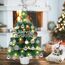 Mini Weihnachtsbaum Illuminated mit Schnee 50cm Tabletop Künstliche Weihnachtskiefer Baum & Beleuchtung & Weihnachtsball für Weihnachten, Schule, Zuhause, Esstisch Dekor (Alles in einem Set)