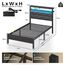 Seventable Bett 90x200 mit LED, Ladestation (2 USB-Anschlüsse & 1 Typ-C-Anschluss), Metallbett mit Gepolstertem Kopfteil & Stauraum, perfekt für Kinderzimmer, Jugendzimmer