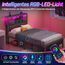 Seventable Bett 90x200 mit LED, Ladestation (2 USB-Anschlüsse & 1 Typ-C-Anschluss), Metallbett mit Gepolstertem Kopfteil & Stauraum, perfekt für Kinderzimmer, Jugendzimmer