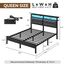Seventable Bettrahmen Queen Size mit Ladestation, LED-Bett mit gepolstertem Stauraum, Metall-Plattformbett mit Stauraum unter dem Bett, kein Boxspringbett erforderlich, geräuschfrei, einfache Montage,