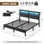 Seventable Kingsize-Bettgestell mit Ladestation, LED-Bett mit gepolstertem Kopfteil, Plattformbett aus Metall mit Stauraum unter dem Bett, kein Boxspringbett erforderlich, geräuschlos, Montage