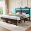 Seventable Bettrahmen Queen Size mit Ladestation, LED-Bett mit gepolstertem Stauraum, Metall-Plattformbett mit Stauraum unter dem Bett, kein Boxspringbett erforderlich, geräuschfrei, einfache Montage,