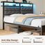Seventable Kingsize-Bettgestell mit Ladestation, LED-Bett mit gepolstertem Kopfteil, Plattformbett aus Metall mit Stauraum unter dem Bett, kein Boxspringbett erforderlich, geräuschlos, Montage