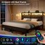 Seventable Kingsize-Bettgestell mit Ladestation, LED-Bett mit gepolstertem Kopfteil, Plattformbett aus Metall mit Stauraum unter dem Bett, kein Boxspringbett erforderlich, geräuschlos, Montage