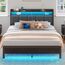Rolanstar Queensize-Bettgestell mit Ladestation und LED-Lichtern, gepolstertes Kopfteil mit Ablageflächen, robuste Metalllatten, kein Boxspringbett erforderlich, geräuschlos