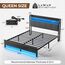Rolanstar Queensize-Bettgestell mit Ladestation und LED-Lichtern, gepolstertes Kopfteil mit Ablageflächen, robuste Metalllatten, kein Boxspringbett erforderlich, geräuschlos