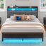 Rolanstar Queensize-Bettgestell mit Ladestation und LED-Lichtern, gepolstertes Kopfteil mit Ablageflächen, robuste Metalllatten, kein Boxspringbett erforderlich, geräuschlos