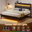 Rolanstar Queensize-Bettgestell mit Ladestation und LED-Lichtern, gepolstertes Kopfteil mit Ablageflächen, robuste Metalllatten, kein Boxspringbett erforderlich, geräuschlos