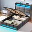 Rolanstar Bettrahmen für Doppelbett, mit aufklappbarem Stauraum, Ladestation und LED-Lichtern, gepolstertes Kopfteil, robuste Holzlamellen, kein Boxspringbett erforderlich, geräuschfrei, einfache