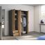 Rauch Möbel Voyager, Kleiderschrank für Schlafzimmer, Kinderzimmer, Babyzimmer, Flur, 3-türig, 2 Schubladen, mit Zubehör Basic, Farbe Eiche Artisan, Holz/Grau metallic, Schwarz, Breite 140cm