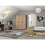 Rauch Möbel Voyager, Kleiderschrank für Schlafzimmer, Kinderzimmer, Babyzimmer, Flur, 3-türig, 2 Schubladen, mit Zubehör Basic, Farbe Eiche Artisan, Holz/Grau metallic, Schwarz, Breite 140cm