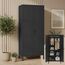 skølm Ituri Metallschrank Schwarz – Kleiderschrank mit 6 Fächern & 2 Kleiderstangen – Garderobenschrank Flur 80 cm breit – Schlafzimmerschrank Industrial Style – Stahlschrank für Wohnzimmer & Büro