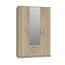 FORTE NIKO Schrank 120 130, Kleiderschrank mit Spiegel, Drehtürenschrank Skandinavisch 3-türig, mit 2 Schubladen, Einlegeböden und Kleiderstange, Sonoma Eiche, 123 cm breit x 185 cm hoch x 53 cm tief