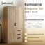 [en.casa] Kleiderschrank Eiselfing Schrank mit 2 Türen Garderobenschrank 176 x 80 x 52 cm Schlafzimmerschrank 1 Kleiderstange 4 Fächer 3 Schubladen Eicheoptik