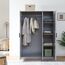 [en.casa] Kleiderschrank Eiselfing Schrank mit 3 Türen Garderobenschrank 176 x 120 x 52 cm Schlafzimmerschrank 1 Kleiderstange 4 Fächer Grau