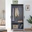 [en.casa] Kleiderschrank Eiselfing Schrank mit 2 Türen Garderobenschrank 176 x 80 x 52 cm Schlafzimmerschrank 1 Kleiderstange 1 Fach Grau