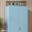 skølm Ituri Metallschrank Blau – Kleiderschrank mit 6 Fächern & 2 Kleiderstangen – Garderobenschrank Flur 80 cm breit – Schlafzimmerschrank Industrial Style – Stahlschrank für Wohnzimmer & Büro