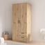 FORTE NIKO Kleiderschrank 82, Scandi Kleiderschrank mit 2 Türen und 2 Schubladen, Holzwerkstoff, Artisan Eiche Dekor, 81,9 cm breit, 185 cm hoch, 52,7 cm tief