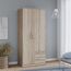 FORTE NIKO Schrank 80 85, Kleiderschrank klein, Flurschrank, Drehtürenschrank mit 2-türig, 2 Schubladen, Einlegeböden und Kleiderstange, Sonoma Eiche, 82 cm breit x 185 cm hoch x 53 cm tief