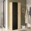 Forte NET106 Schrank 70 180, Mehrzweckschrank, Staubsaugerschrank, Abstellraum, Drehtürenschrank, 2-türig mit Einlegeböden, Schwarz/Holzdekor Artisaneiche, 68,7 cm breit x 181,1 cm hoch x 36,5 cm tief