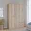 FORTE NIKO Schrank 120 130, Kleiderschrank, Drehtürenschrank Skandinavisch, 3-türig mit 2 Schubladen, Einlegeböden und Kleiderstange, Sonoma Eiche, 123 cm breit x 185 cm hoch x 53 cm tief