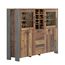 FORTE Clif Highboardvitrine mit 3 Türen unf 2 Glastüren, Holzwerkstoff, Old –Wood Vintage/ Betonoptik Dunkelgrau, 151,3 x 125,4 x 41,5 cm