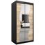 KRYSPOL Schwebetürenschrank Madryt 100 cm mit Spiegel Kleiderschrank mit Kleiderstange und Einlegeboden Schlafzimmer- Wohnzimmerschrank Schiebetüren Modern Design (Schwarz + Sonoma)