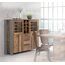 FORTE Clif Highboardvitrine mit 3 Türen unf 2 Glastüren, Holzwerkstoff, Old –Wood Vintage/ Betonoptik Dunkelgrau, 151,3 x 125,4 x 41,5 cm