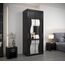 KRYSPOL Schwebetürenschrank Madryt 100 cm mit Spiegel Kleiderschrank mit Kleiderstange und Einlegeboden Schlafzimmer- Wohnzimmerschrank Schiebetüren Modern Design (Schwarz mit Erweiterung)