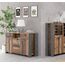 FORTE Clif Kommode mit 3 Türen und 2 Schubladen, Holzwerkstoff, Old – Wood Vintage/ Betonoptik Dunkelgrau, 156,4 x 86,3 x 41,6 cm