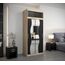 KRYSPOL Schwebetürenschrank Madryt 100 cm mit Spiegel Kleiderschrank mit Kleiderstange und Einlegeboden Schlafzimmer- Wohnzimmerschrank Schiebetüren Modern Design (Sonoma + Schwarz mit Erweiterung)