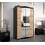 KRYSPOL Schwebetürenschrank Madryt 120 cm mit Spiegel Kleiderschrank mit Kleiderstange und Einlegeboden Schlafzimmer- Wohnzimmerschrank Schiebetüren Modern Design (Schwarz + Artisan Eiche)