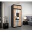 KRYSPOL Schwebetürenschrank Madryt 100 cm mit Spiegel Kleiderschrank mit Kleiderstange und Einlegeboden Schlafzimmer- Wohnzimmerschrank Schiebetüren (Schwarz + Artisan Eiche mit Erweiterung)