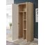 FORTE NET106 Schrank 70 180, Mehrzweckschrank klein, Staubsaugerschrank, Abstellraum, 2-türig mit Einlegeböden, Weiß mit Holzdekor: Sonoma Eiche, 69 cm breit x 179 cm hoch x 35 cm tief