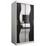 KRYSPOL Schwebetürenschrank Madryt 100 cm mit Spiegel Kleiderschrank mit Kleiderstange und Einlegeboden Schlafzimmer- Wohnzimmerschrank Schiebetüren Modern Design (Weiß + Schwarz)