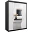 Kryspol Schwebetürenschrank Madryt 150 cm mit Spiegel Kleiderschrank mit Kleiderstange und Einlegeboden Schlafzimmer- Wohnzimmerschrank Schiebetüren Modern Design (Schwarz + Weiß)