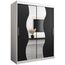 KRYSPOL Schwebetürenschrank Madryt 150 cm mit Spiegel Kleiderschrank mit Kleiderstange und Einlegeboden Schlafzimmer- Wohnzimmerschrank Schiebetüren Modern Design (Weiß + Schwarz)