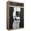 KRYSPOL Schwebetürenschrank Madryt 150 cm mit Spiegel Kleiderschrank mit Kleiderstange und Einlegeboden Schlafzimmer- Wohnzimmerschrank Schiebetüren Modern Design (Sonoma + Schwarz mit Erweiterung)
