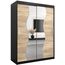 KRYSPOL Schwebetürenschrank Madryt 150 cm mit Spiegel Kleiderschrank mit Kleiderstange und Einlegeboden Schlafzimmer- Wohnzimmerschrank Schiebetüren Modern Design (Schwarz + Sonoma)