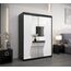 Kryspol Schwebetürenschrank Madryt 150 cm mit Spiegel Kleiderschrank mit Kleiderstange und Einlegeboden Schlafzimmer- Wohnzimmerschrank Schiebetüren Modern Design (Schwarz + Weiß)