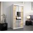KRYSPOL Schwebetürenschrank Madryt 100 cm mit Spiegel Kleiderschrank mit Kleiderstange und Einlegeboden Schlafzimmer- Wohnzimmerschrank Schiebetüren Modern Design (Weiß + Sonoma)