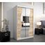 KRYSPOL Schwebetürenschrank Madryt 120 cm mit Spiegel Kleiderschrank mit Kleiderstange und Einlegeboden Schlafzimmer- Wohnzimmerschrank Schiebetüren Modern Design (Weiß + Sonoma)