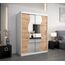 Kryspol Schwebetürenschrank Madryt 150 cm mit Spiegel Kleiderschrank mit Kleiderstange und Einlegeboden Schlafzimmer- Wohnzimmerschrank Schiebetüren Modern Design (Weiß + Artisan Eiche)