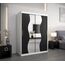 KRYSPOL Schwebetürenschrank Madryt 150 cm mit Spiegel Kleiderschrank mit Kleiderstange und Einlegeboden Schlafzimmer- Wohnzimmerschrank Schiebetüren Modern Design (Weiß + Schwarz)