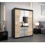 KRYSPOL Schwebetürenschrank Madryt 150 cm mit Spiegel Kleiderschrank mit Kleiderstange und Einlegeboden Schlafzimmer- Wohnzimmerschrank Schiebetüren Modern Design (Schwarz + Sonoma)