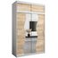 KRYSPOL Schwebetürenschrank Madryt 150 cm mit Spiegel Kleiderschrank mit Kleiderstange und Einlegeboden Schlafzimmer- Wohnzimmerschrank Schiebetüren Modern Design (Weiß + Sonoma mit Erweiterung)