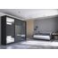 Furniture24 Kleiderschrank Aruba II 250 Schlafzimmer 3 Türiger Schwebetürenschrank Schrank mit Kleiderstange 2 Schubkästen Graphite/Graphite Glas